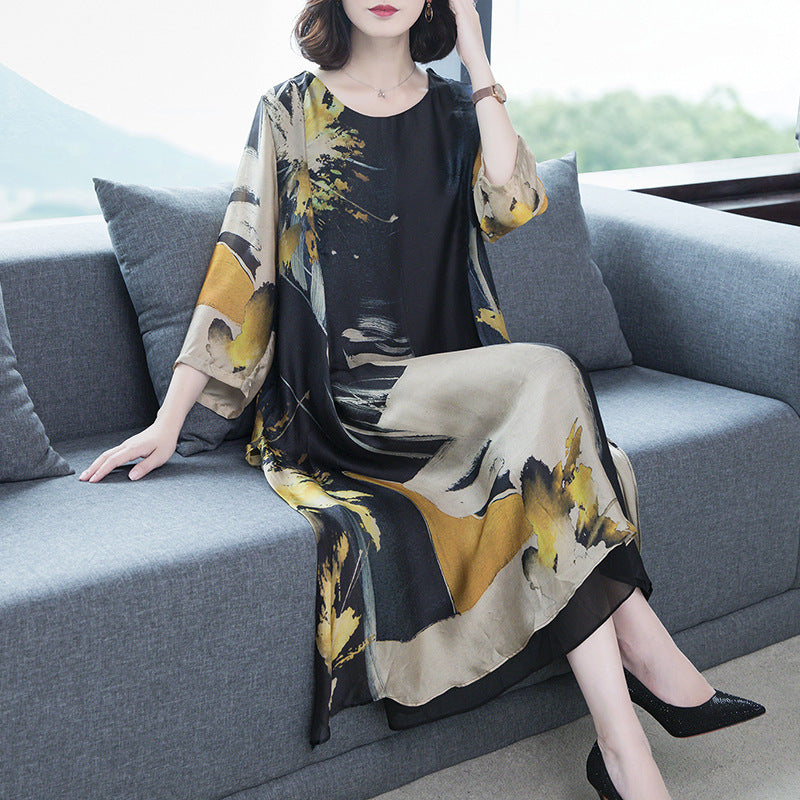 Socialite Long  Sleeve Round Neck Printed Color Dress