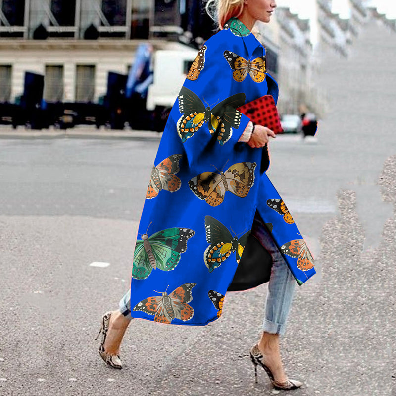 Women's Fashion Turndown Collar Printed Color Coat