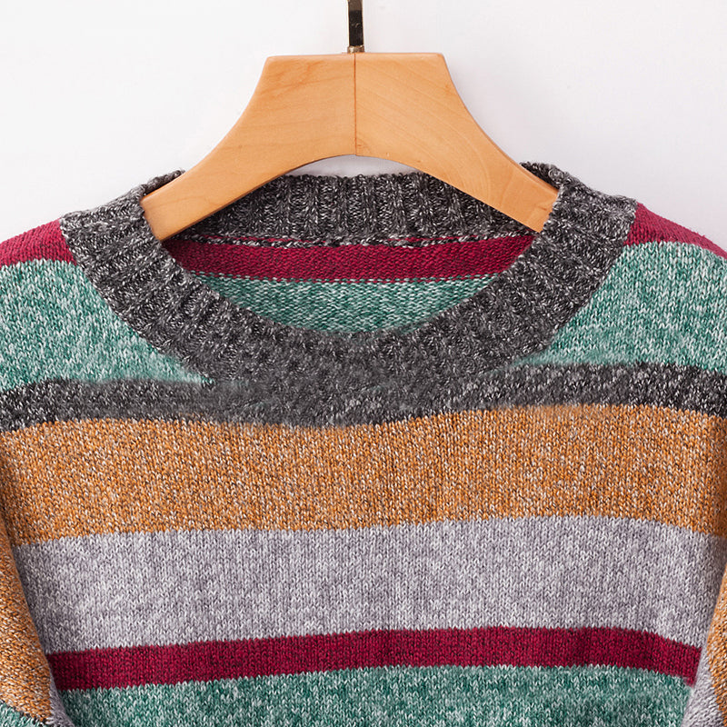 Casual Splicling  Long Sleeve Striped Sweater
