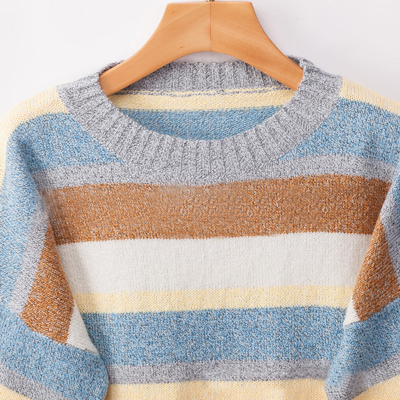 Casual Splicling  Long Sleeve Striped Sweater