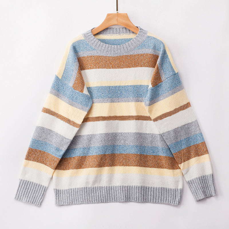 Casual Splicling  Long Sleeve Striped Sweater