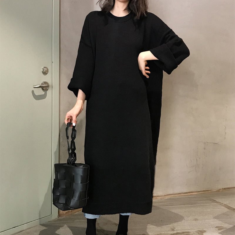 Casual Long Sleeve Solid Color Loose Dress