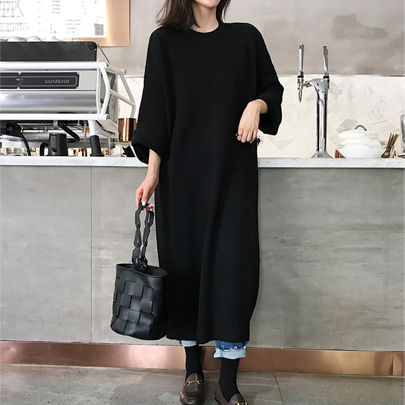 Casual Long Sleeve Solid Color Loose Dress