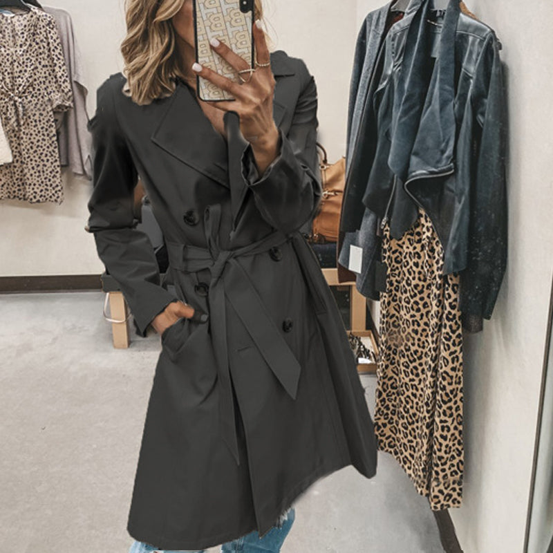 Women Autumn And Winter Jacket Temperament Loose Waist With Long Trench-Coat