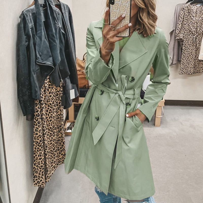 Women Autumn And Winter Jacket Temperament Loose Waist With Long Trench-Coat