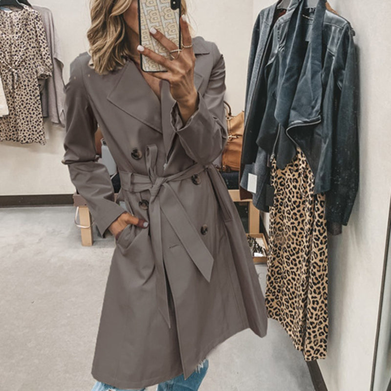 Women Autumn And Winter Jacket Temperament Loose Waist With Long Trench-Coat