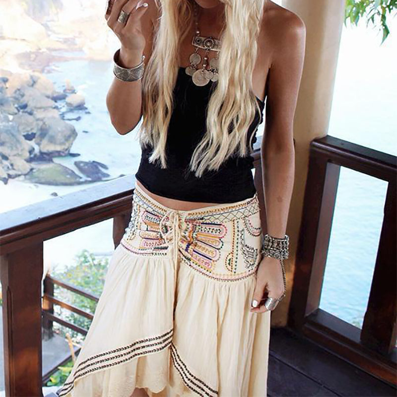 Beach Casual Knit Embroidery Lace Skirt