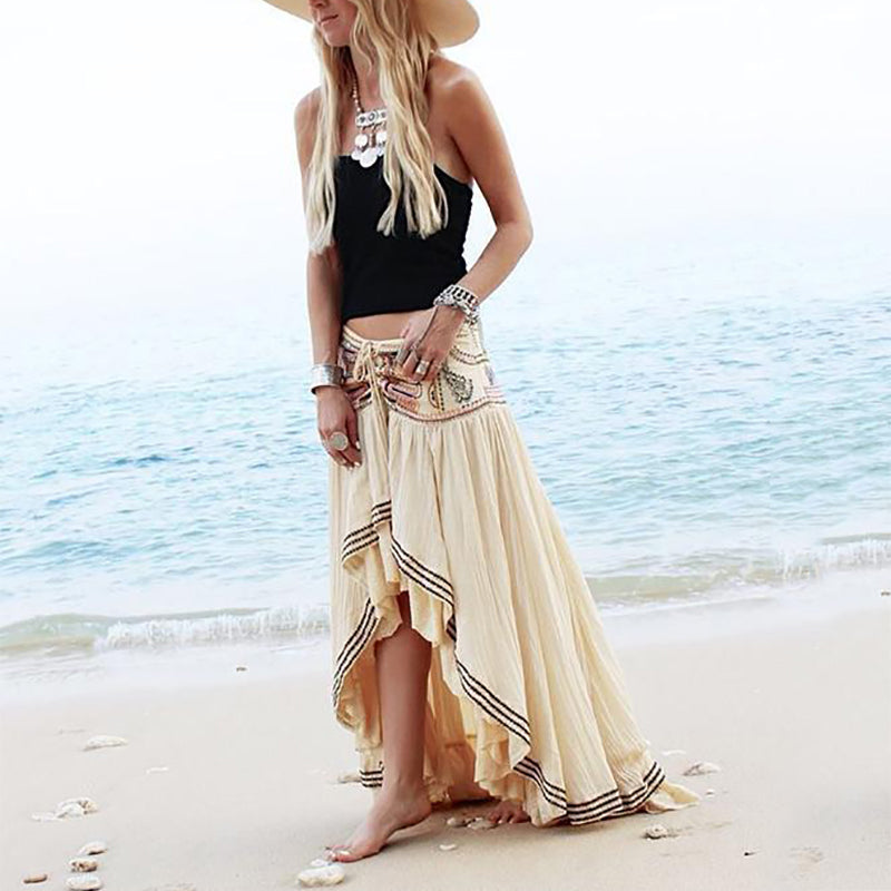 Beach Casual Knit Embroidery Lace Skirt