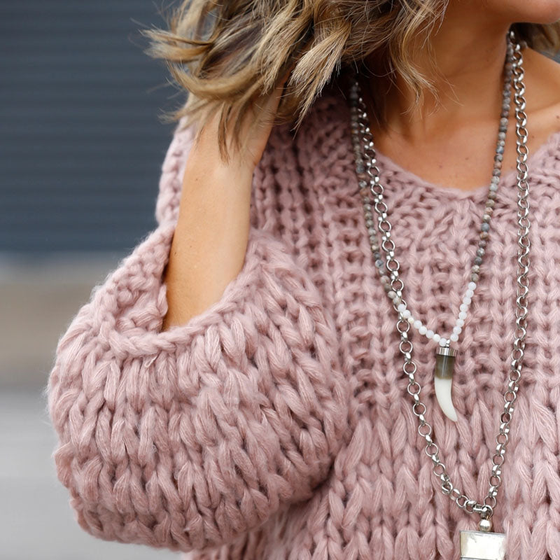 Casual Round Neck Solid Color Loose Sweater