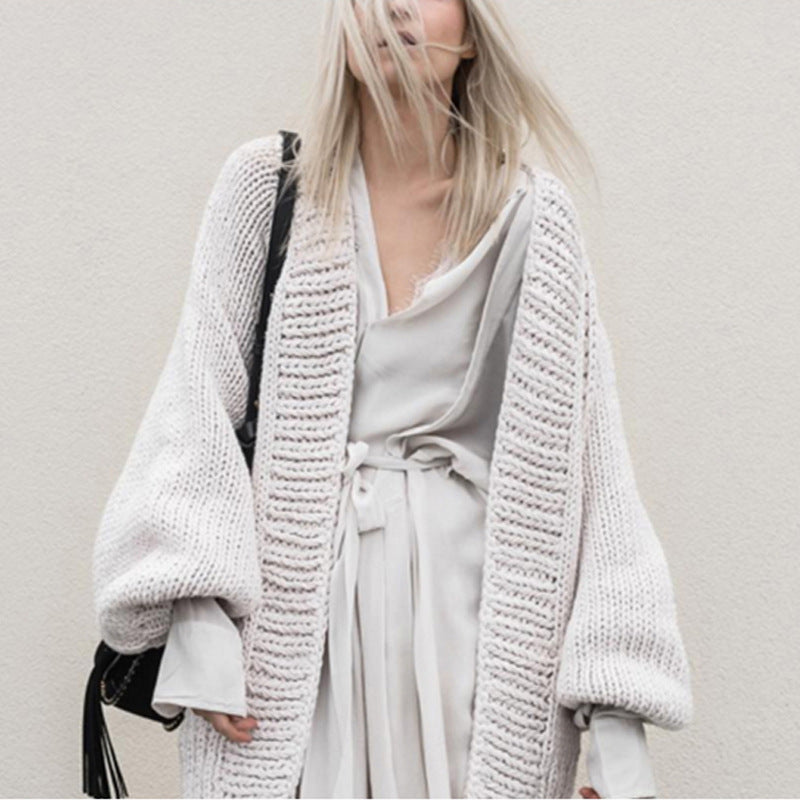 Loose Versatile Solid Color Lazy Wind Cardigan Thick long sleeves Cardigan