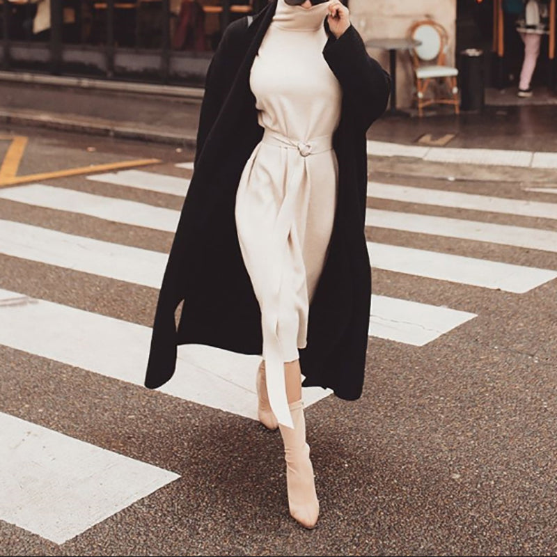 Women's Casual Pure Color Long Sleeve Knit Coat