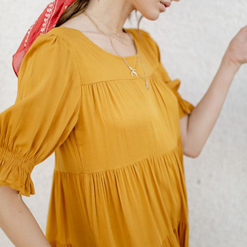 Casual Round Neck Short Sleeve Pure Colour Dress