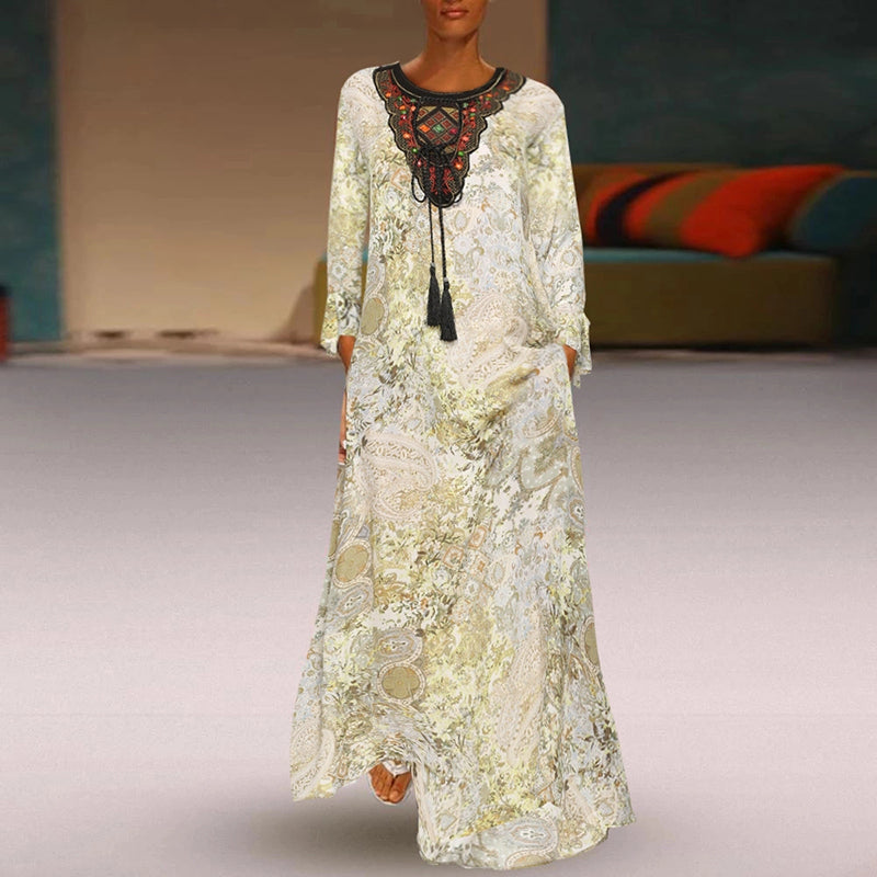 Casual Embroidery Long Sleeves Round Neck Dress