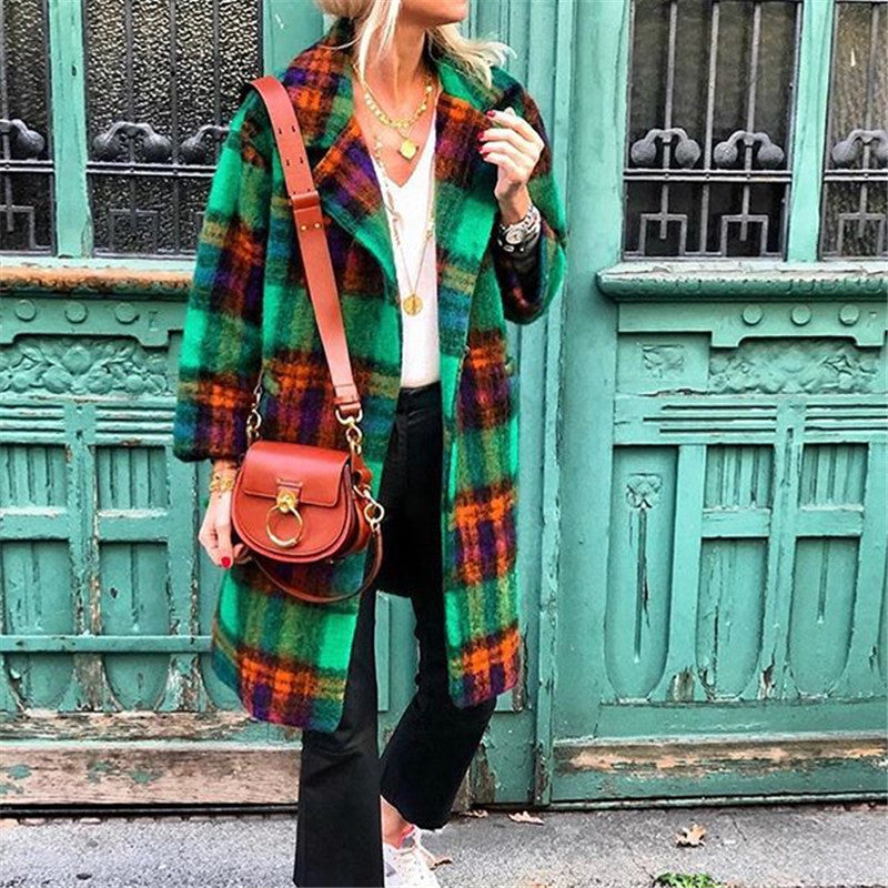 Autumn And Winter Casual Plaid Print Coat