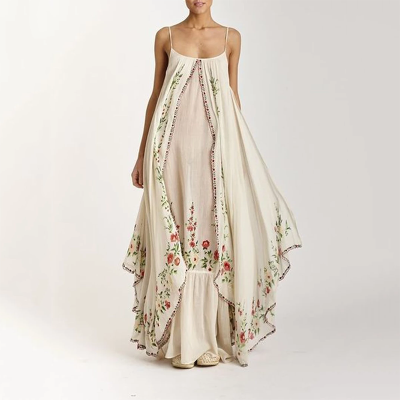 Women's Elegant Sleeveless Printed Color Splicing Sling Dress