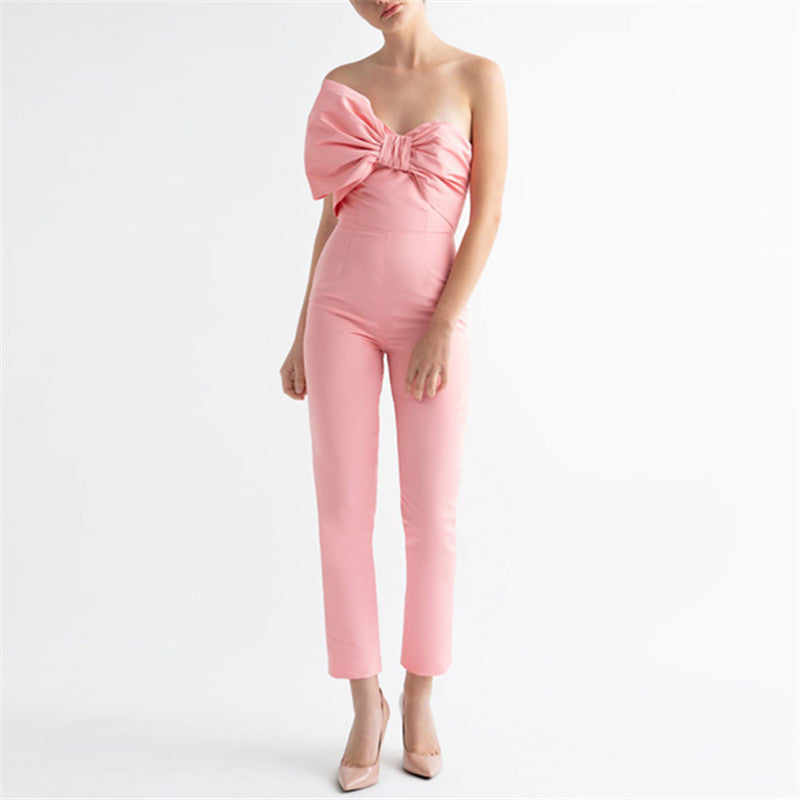 Fashion Holiday Street Bow Two-Piece Jumpsuit