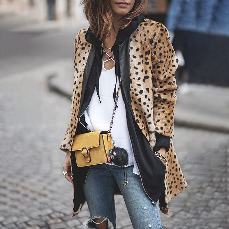 Casual Long Sleeve Leopard Print Loose Jacket