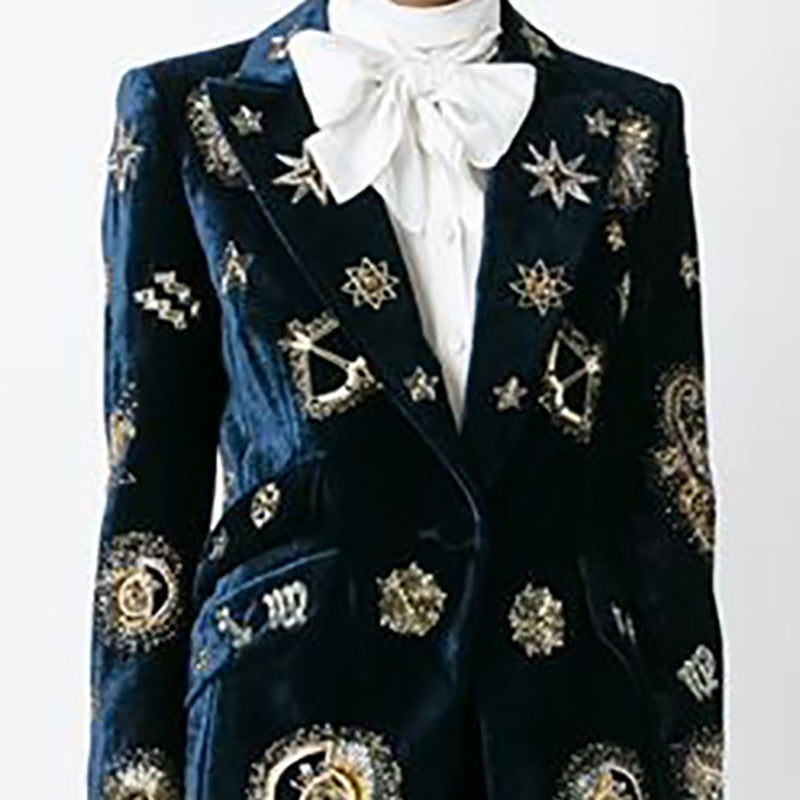 England Style Turndown Collar Long Sleeve Printed Colour Jacket