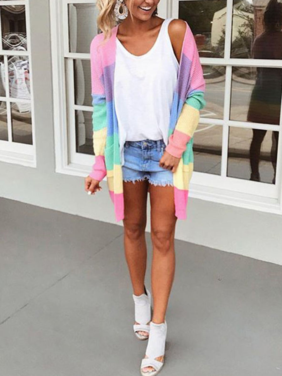 Casual Colorful Striped Knit Cardigan