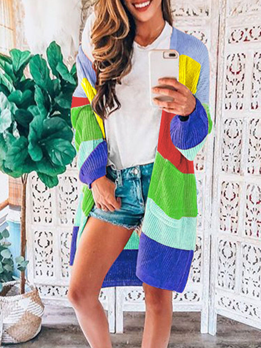 Casual Colorful Striped Knit Cardigan