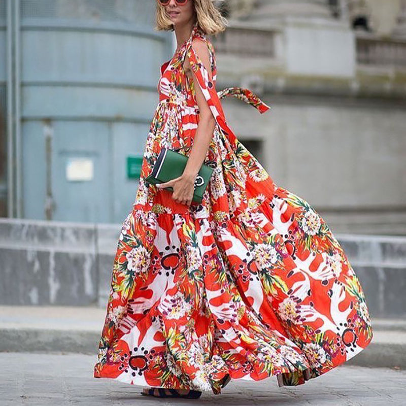 Fashion Printed Sleeveless Floor Length Dress