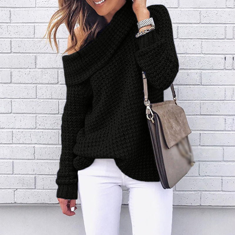 Casual Pure Color Off Shoulder Long Sleeve Sweater