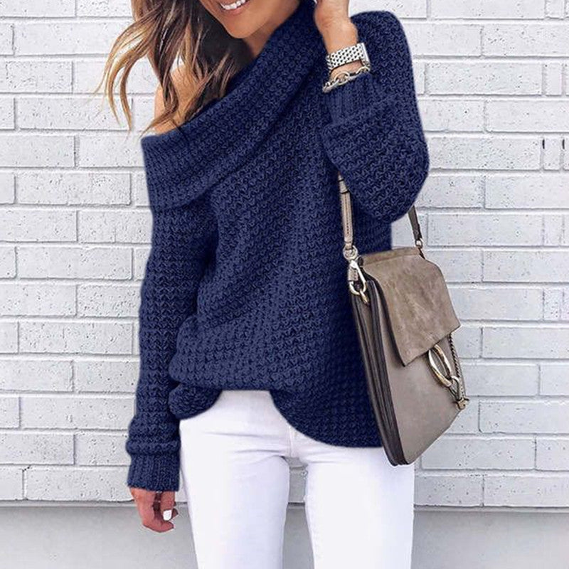 Casual Pure Color Off Shoulder Long Sleeve Sweater