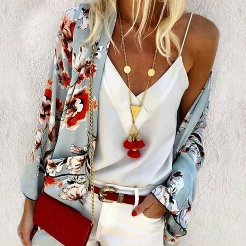 Casual Floral Printed Long Sleeve Loose Jacket