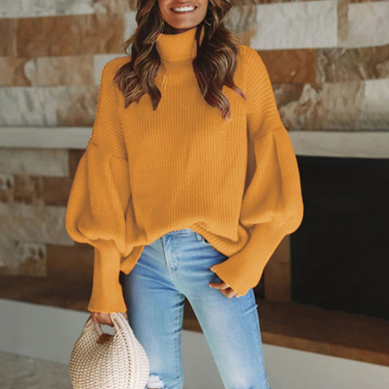 Casual High Neck Pullover Solid Color Sweater