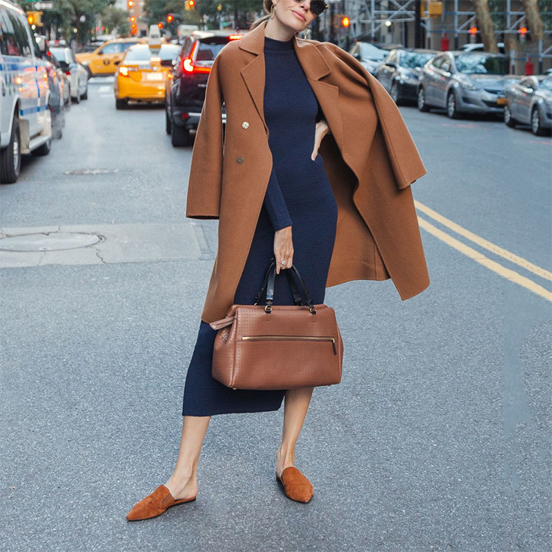 Women's Modern Turndown Collar Pure Color Long Sleeve Medium Long Coat