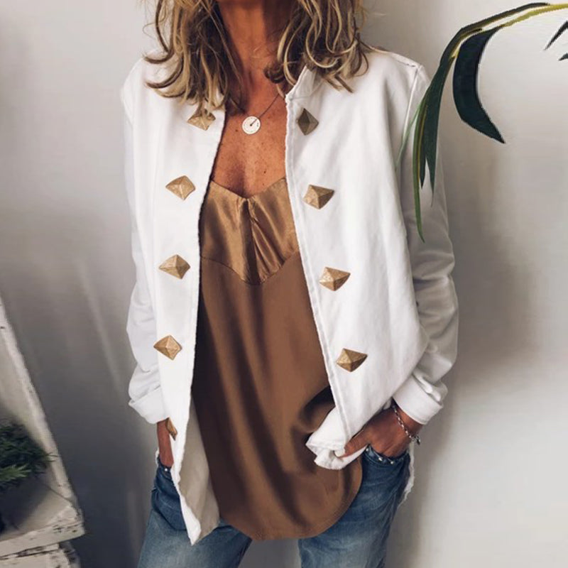 Fashion Casual Single Breasted Band Collar Coat