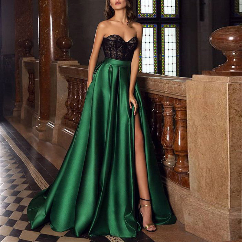 Lace Solid Color Split sleeveless Evening Dress