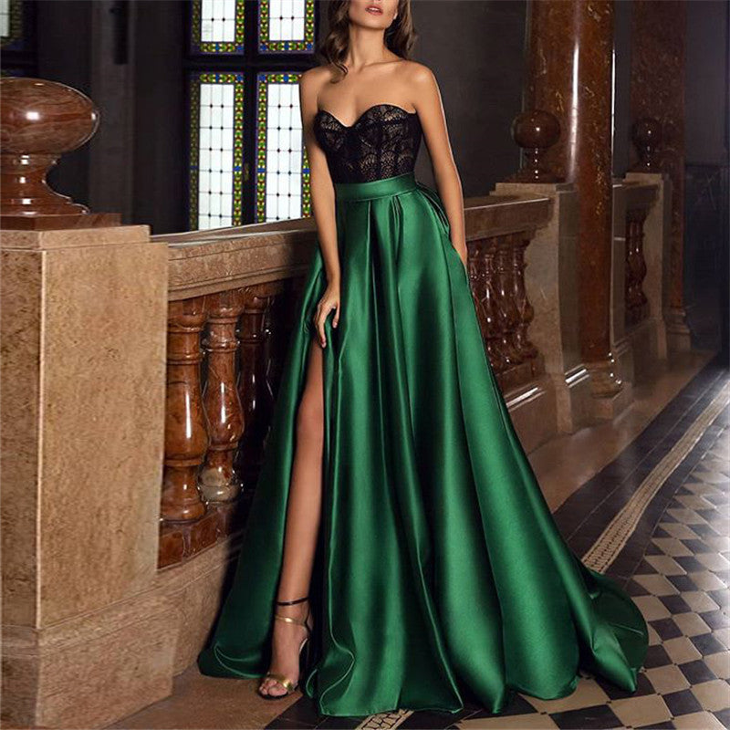Lace Solid Color Split sleeveless Evening Dress