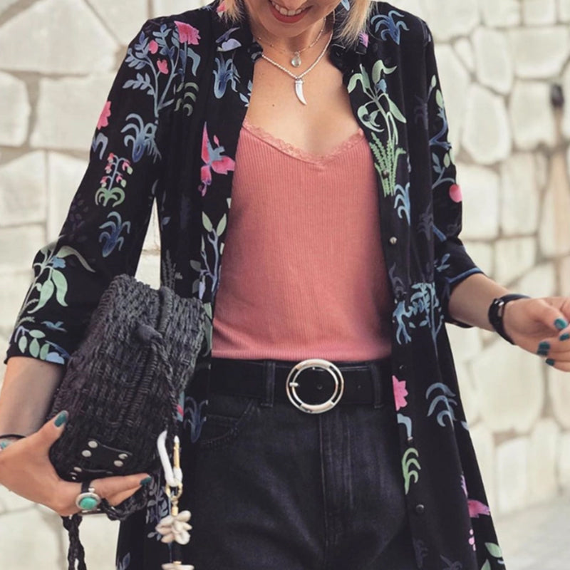 Fashion Casual Lapel Floral Print Long Shirt Maxi Dress