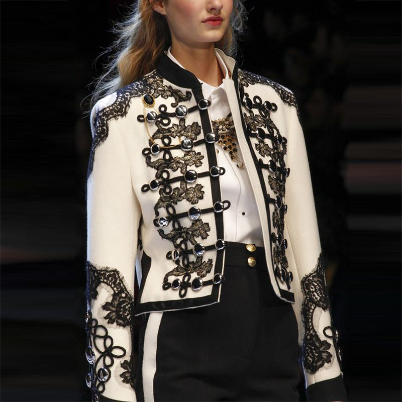 Elegant Stand Collar Inwrought Splicing Button Jacket