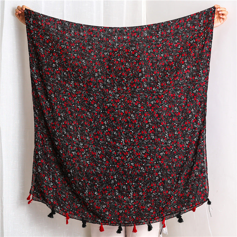 Ethnic Style Sun-Resistant Gauzy Floral Scarf Shawl