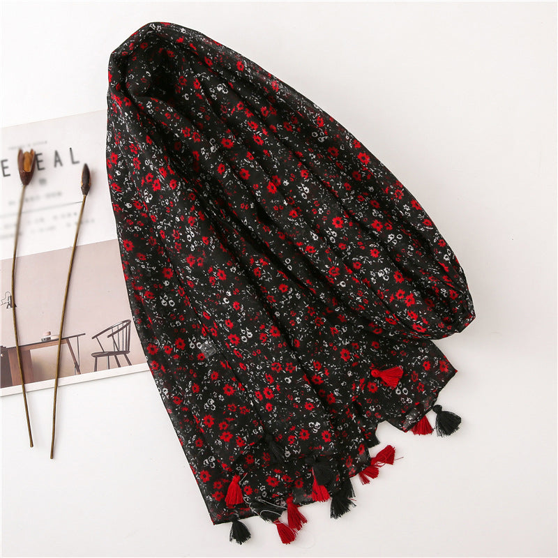 Ethnic Style Sun-Resistant Gauzy Floral Scarf Shawl