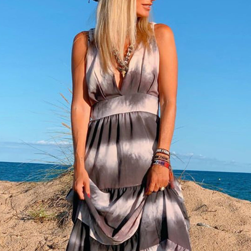 Casual V Neck Sleeveless Off-Shoulder Dress