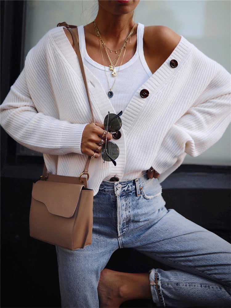 Casual Solid Color Button Knit Cardigan