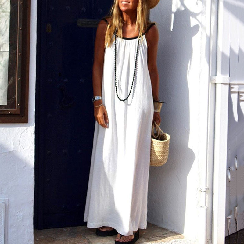 Casual Pure Colour sleeveless Floor-Length Slip Dress