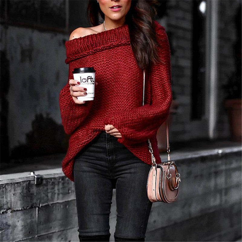 Sexy Solid Color Fashion Strapless Sweater