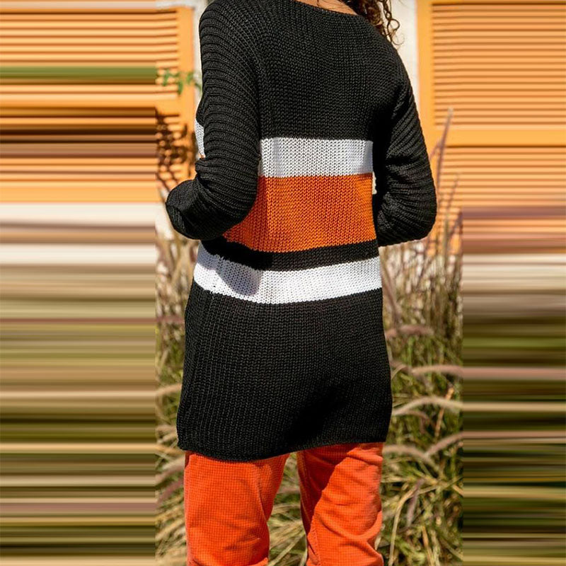 Fashion V Neck Stripe Long Sleeve Sweater