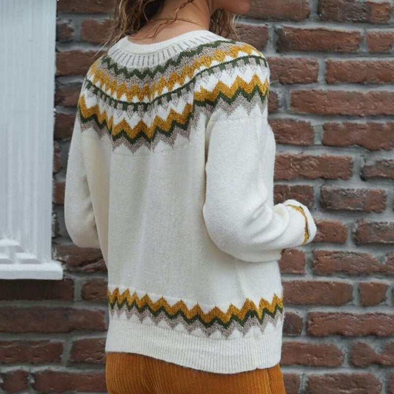 Casual Round Neck Printed Colour Sweater