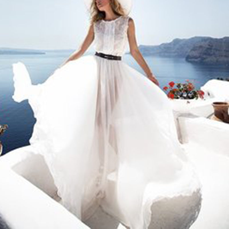 Elegant Sleeveless Round Neck See-Through Floor-Length Dress