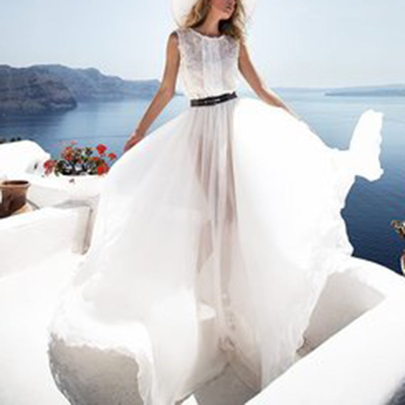 Elegant Sleeveless Round Neck See-Through Floor-Length Dress