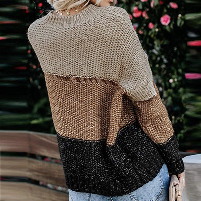 Fashion Casual Color Block Round Neck long sleeves Sweater