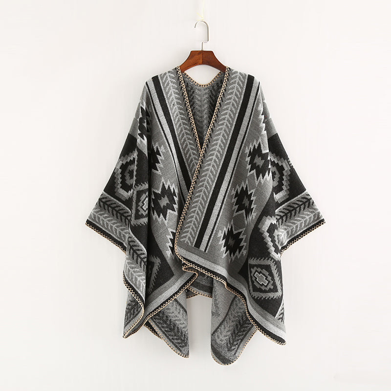 Euramerican Style Geometry Pattern Thick Cloak Shawl Scarf