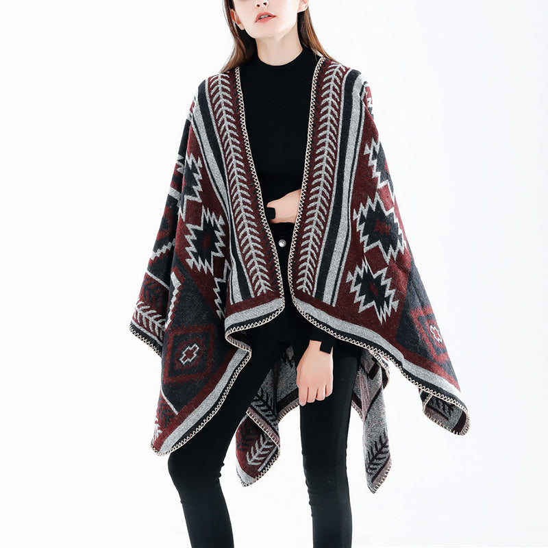 Euramerican Style Geometry Pattern Thick Cloak Shawl Scarf