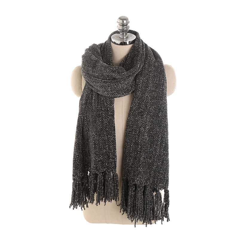 Fashion Tassel Pure Color Chenille Shawl Scarf