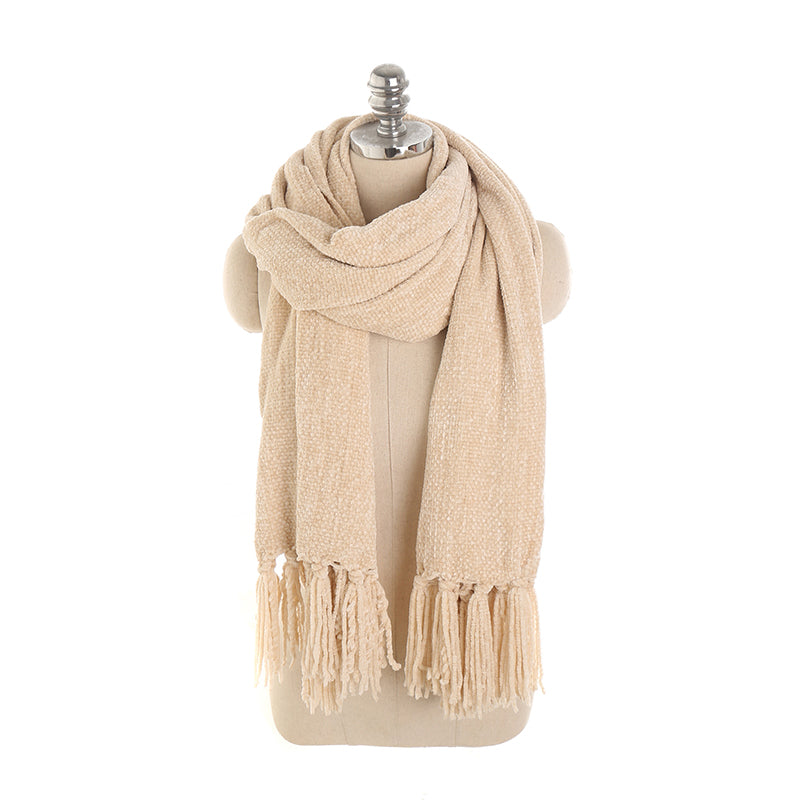 Fashion Tassel Pure Color Chenille Shawl Scarf